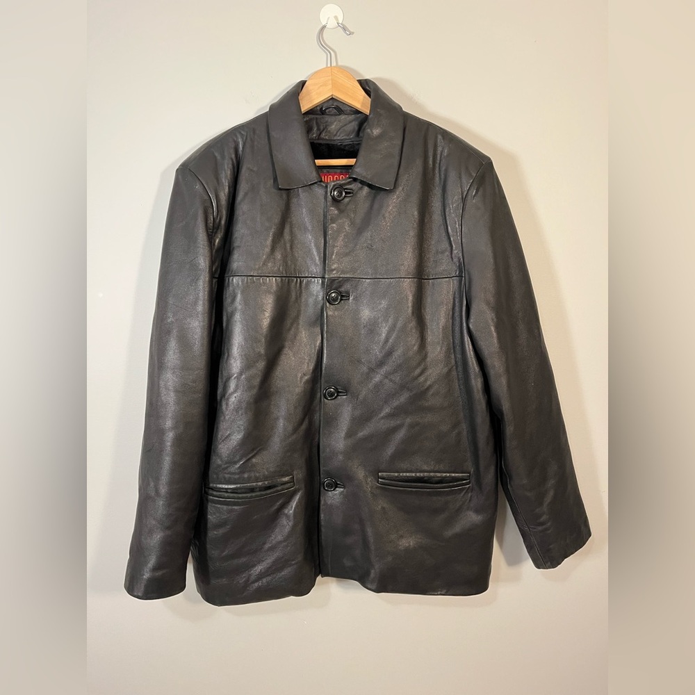 Hudson Outerwear Black Leather Coat Removable Faux Fur Lining Size Large